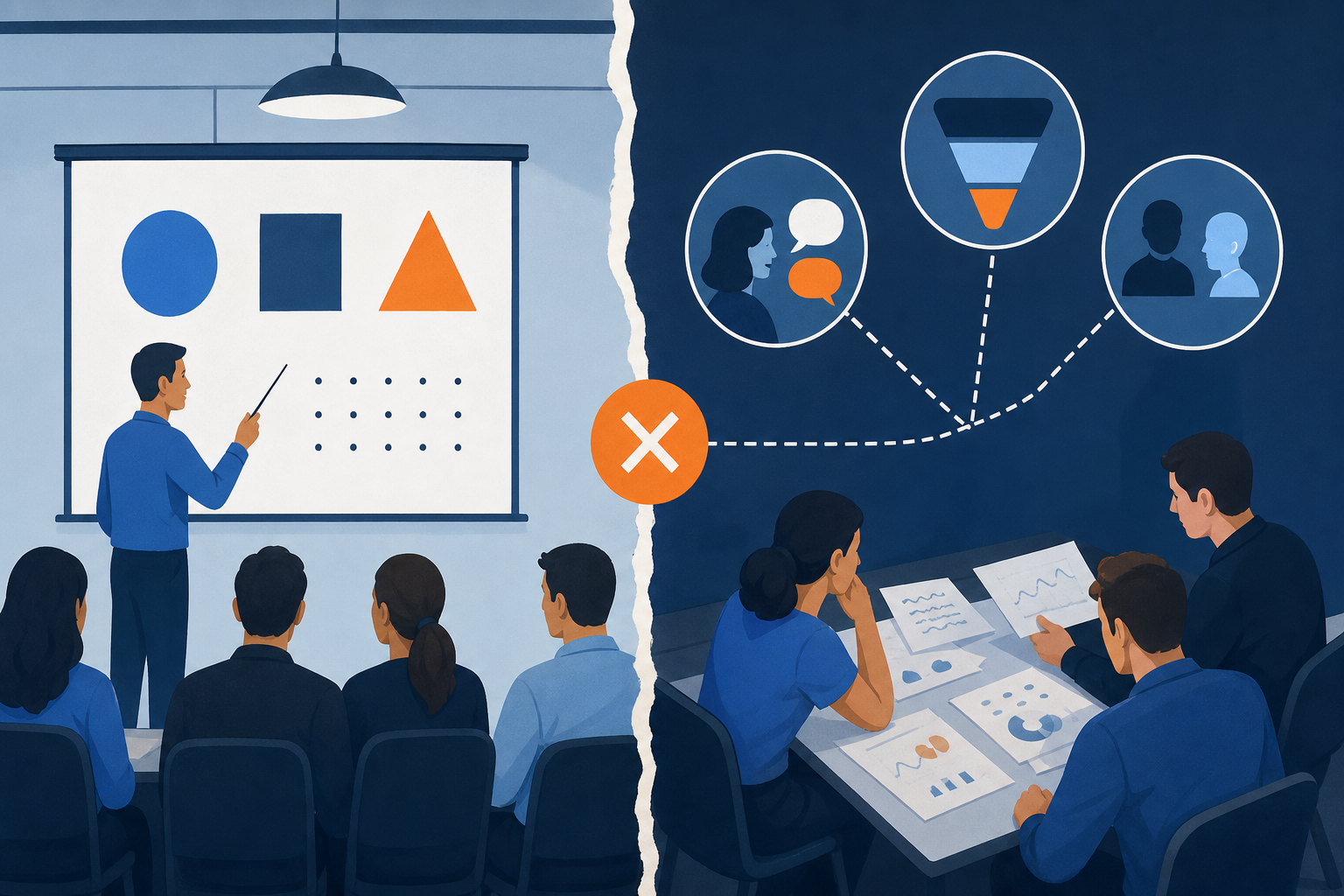 Why Generic Sales Training Fails to Change Calls concept illustration - SalesMVP Lab
