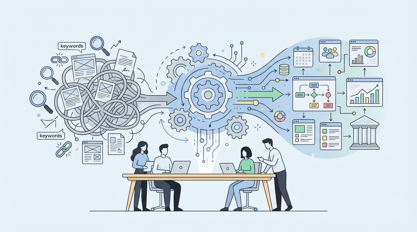 Why Agencies Get Stuck Choosing Between Search Tools And Strategy Systems concept illustration - Oleno