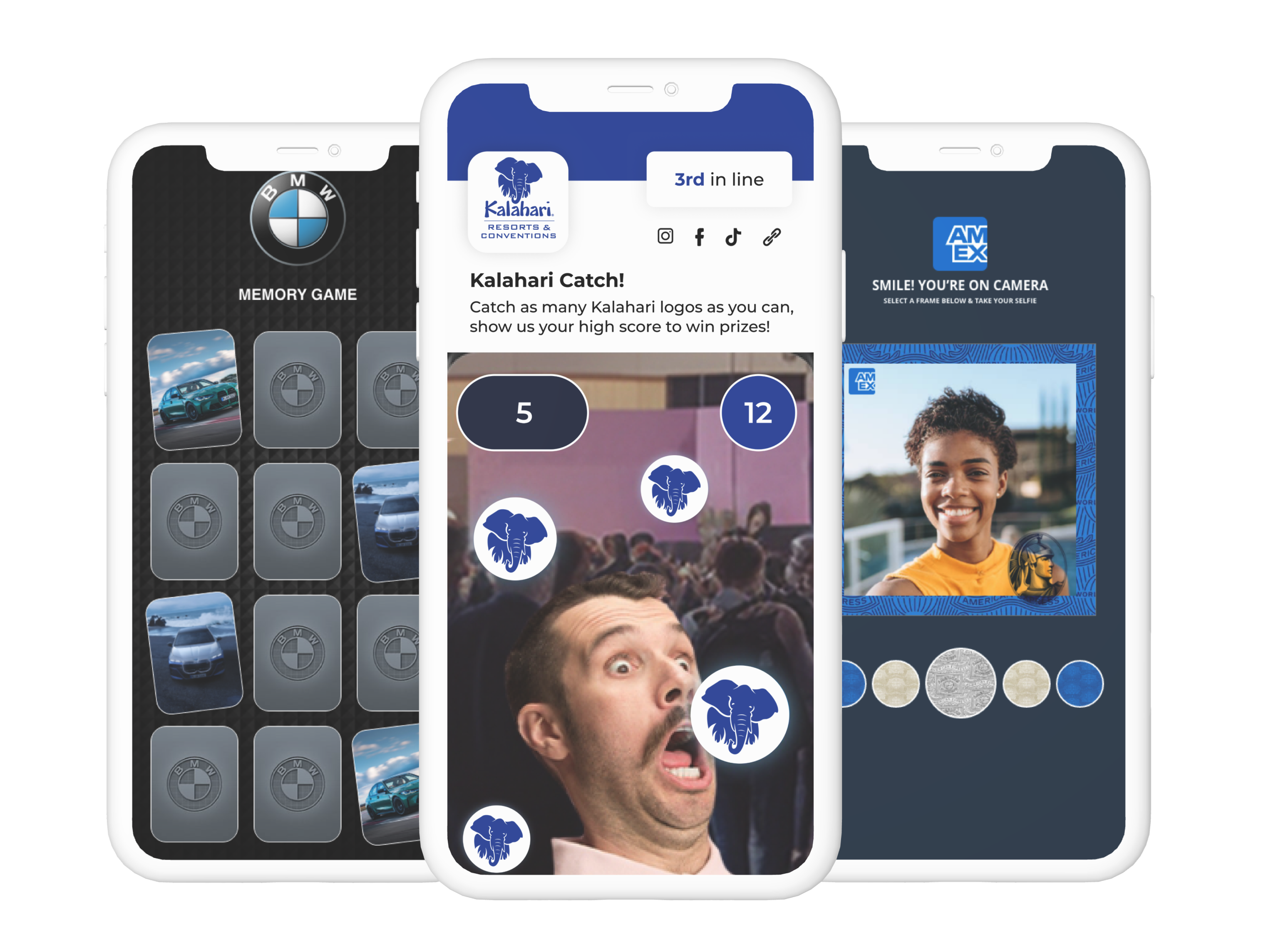 Branded VWR real estate: product carousels, sponsorships, games, videos, maps, social feeds, and CTAs. For events, turns wait time into measurable sponsor value.